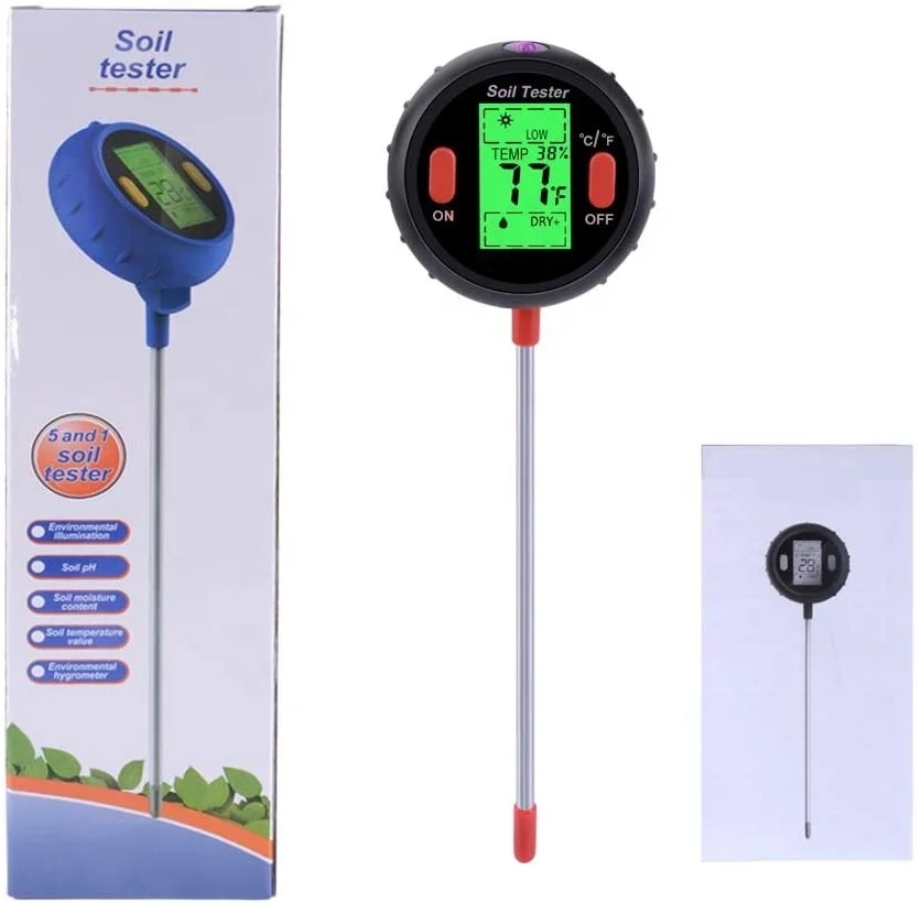 5 in 1 Agricultural Soil Type Digital Plant Temperature Soil Nutrient Meter BNC Soil Probe Moisture PH Meter