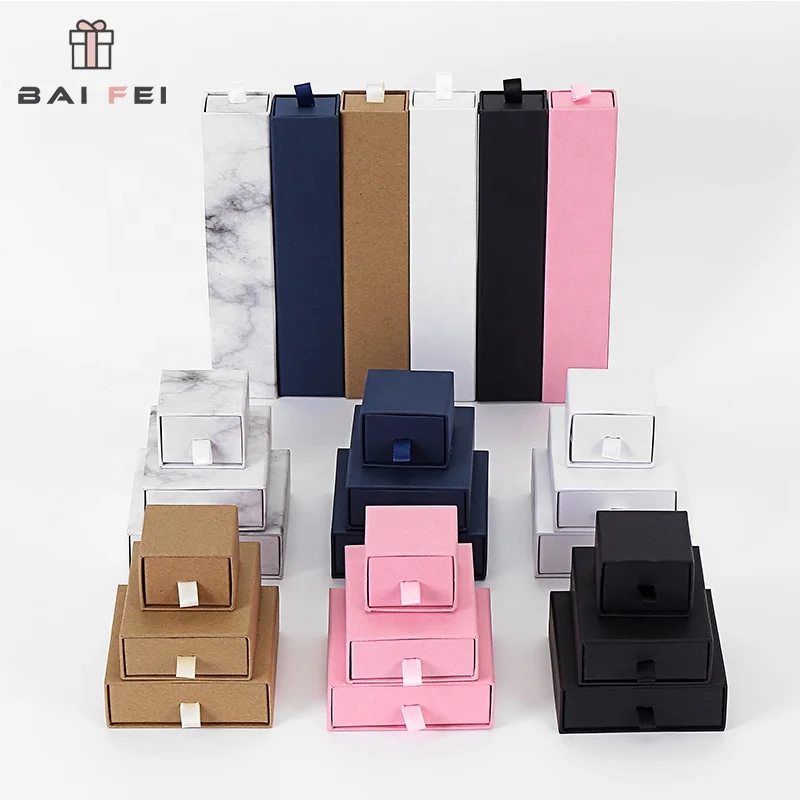 Luxury Ribbon Custom Logo Drawer Sliding Jewelry Gift Box Packaging For Earring/Necklace/Ring/Bracelets/Cufflink