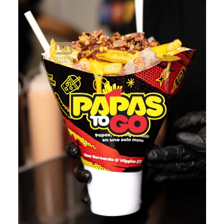 Disposable 2 in 1 drink and snack cups fries fried chicken divider paper cone juice takeaway cup food container cup with straw