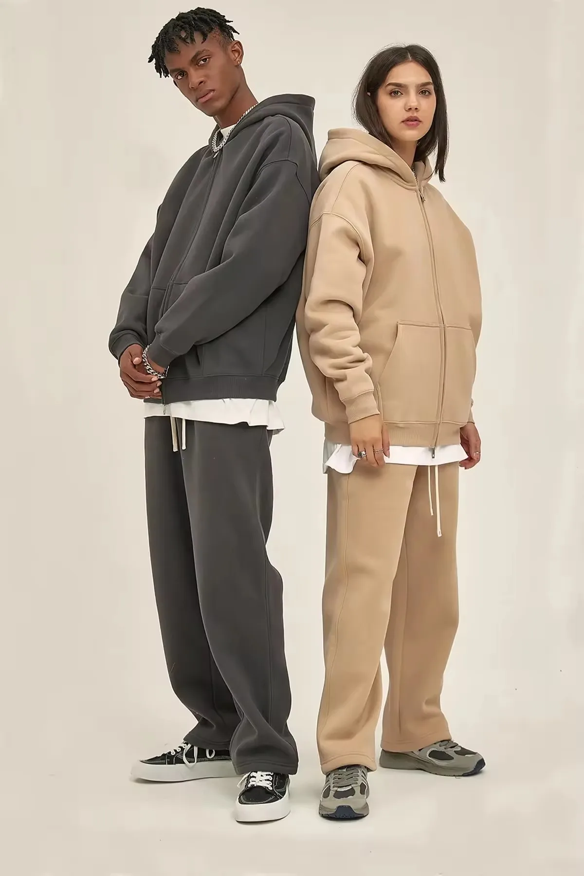 2024 New Arrival Comfortable Fleece Blank Tracksuit Men Baggy Windproof  Zipper Tracksuit Unisex