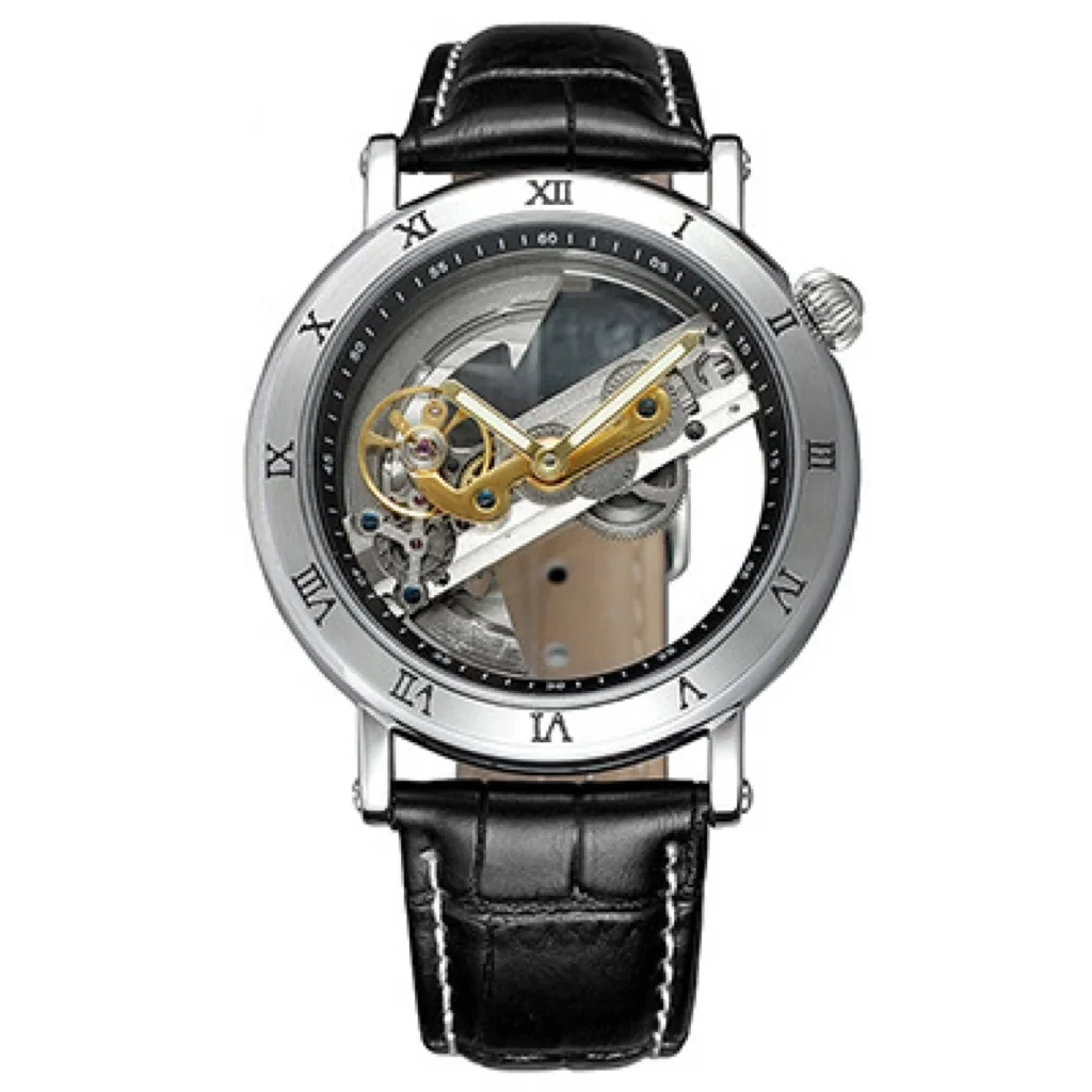 Classical Royal Skeleton Dial Design Gold Bezel Brown Leather Strap Full Skeleton Watches Men Wrist Mechanical