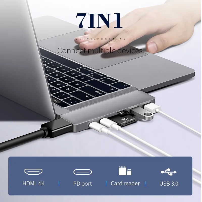 
Beeste 7 in 1 type c to 4k HD SD / TF reader Card mobile desktop converter pd fast charge type-c usb hub 