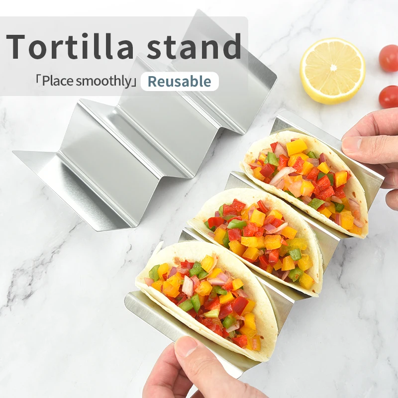 Wholesales Small Size Wavy-shaped Taco Holders 4 Packs Stainless Steel Taco Stand Rack Tray Style
