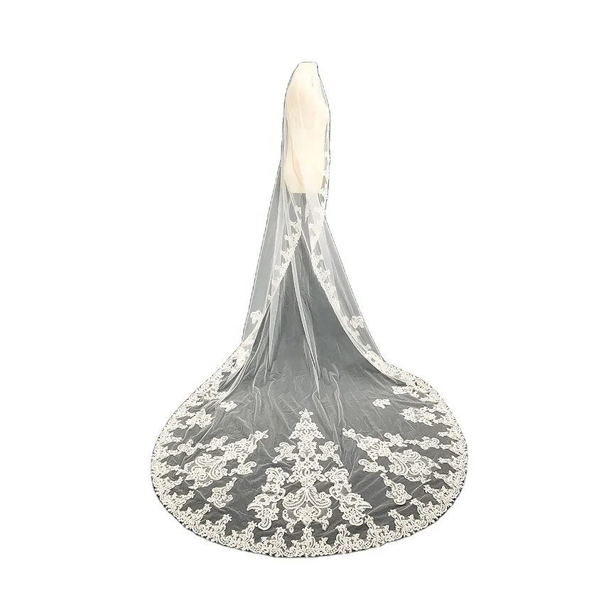 
1 tier applique lace Ivory Wedding long veil 
