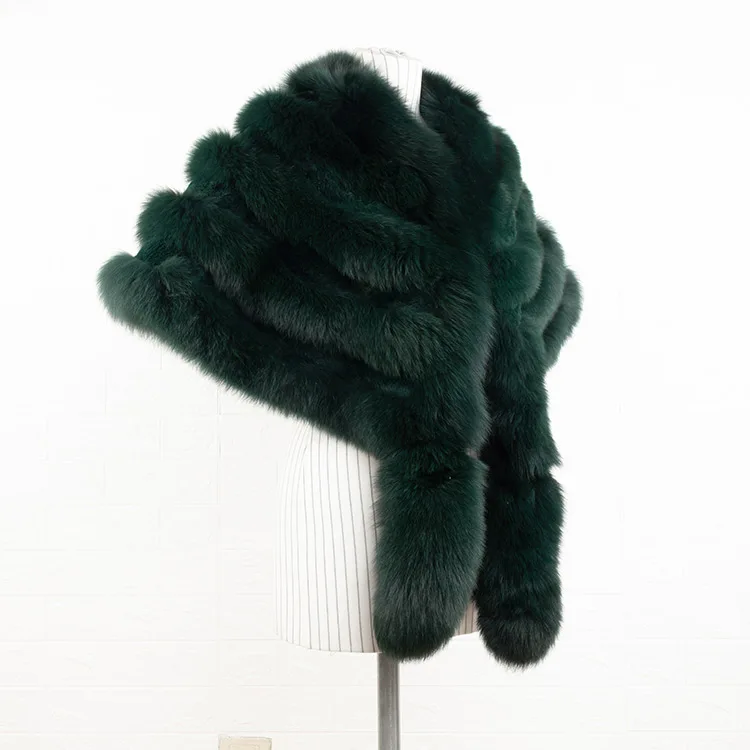 wholesale royal blue fur shawls for women winter genuine fox fur poncho