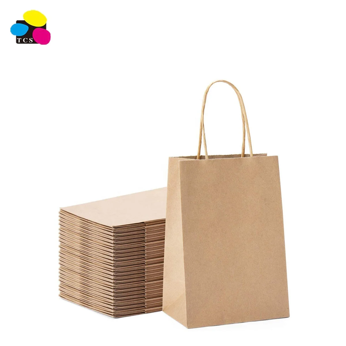 High quality 25pc/pack 5 x3.75 x8  Gift Party Brown Kraft Paper Bags with Durable Handles For Party