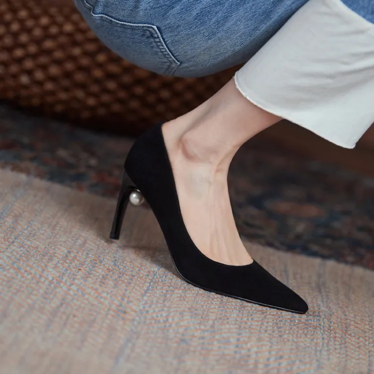 Fancy Women Stiletto Shoes Black White Casual Wedding Pearl High Heels Pumps