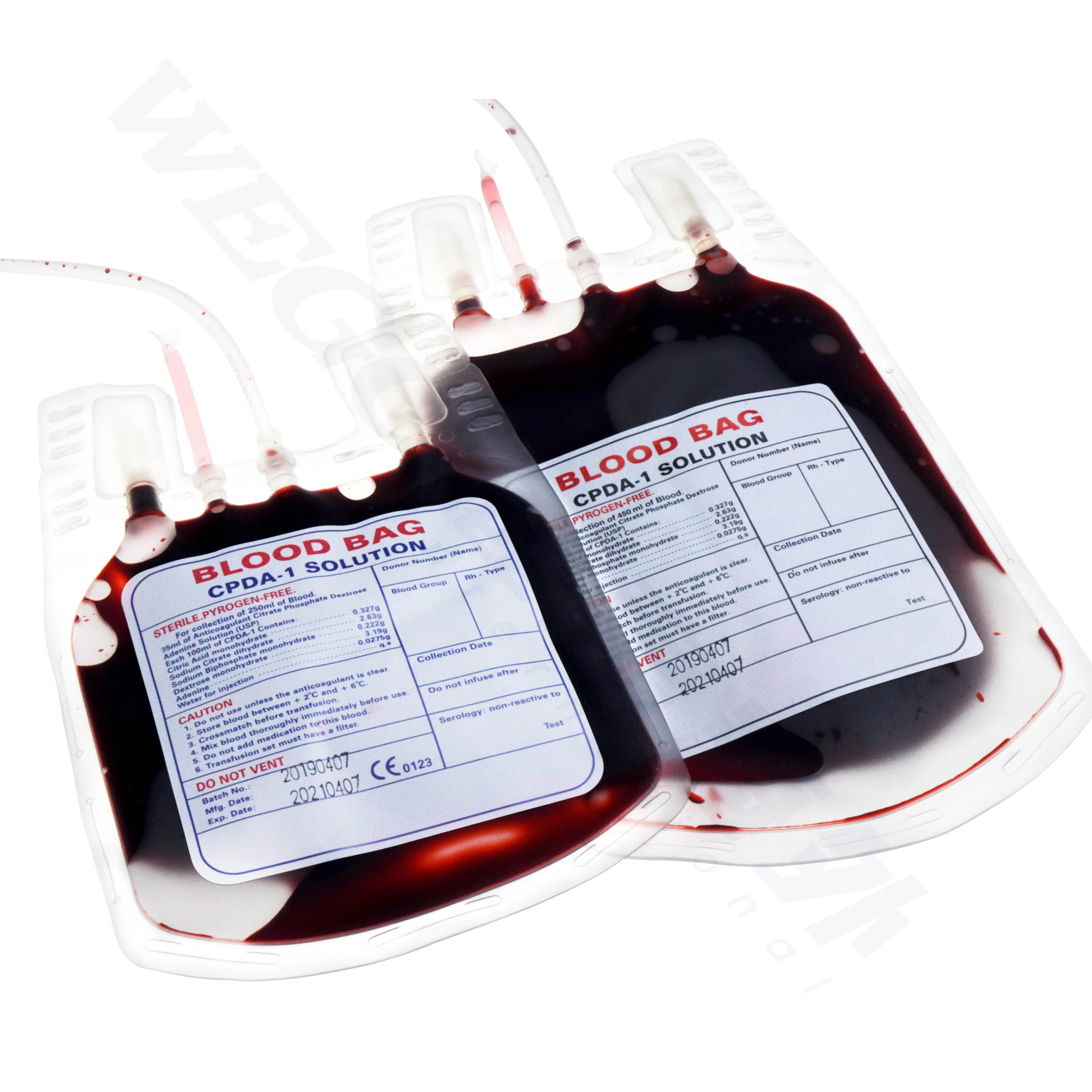 WEGO Hot Sale CPDA-1 Blood Bags: 100ml, 250ml, 350ml, 450ml. 1-4 Bags