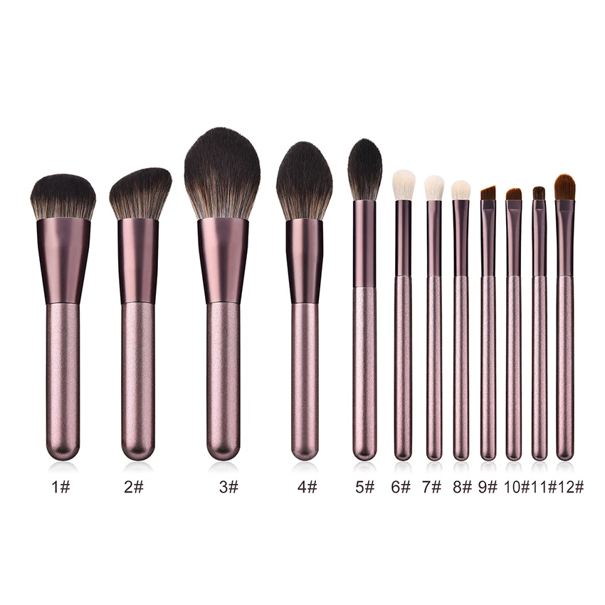2023  Hot Selling 12 pcs grapelet wood handle  shimmer handle cosmetic makeup brush sets