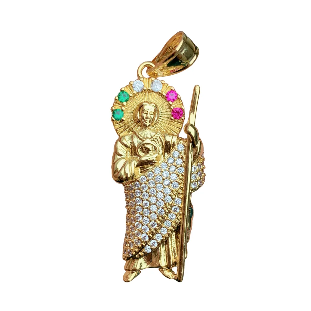 Religious jewelry Oro Laminado Catholic Saint Jude Pendant 18K Solid Gold Plated Figaro San Judas Tadeo Medalla Cadena Pendant