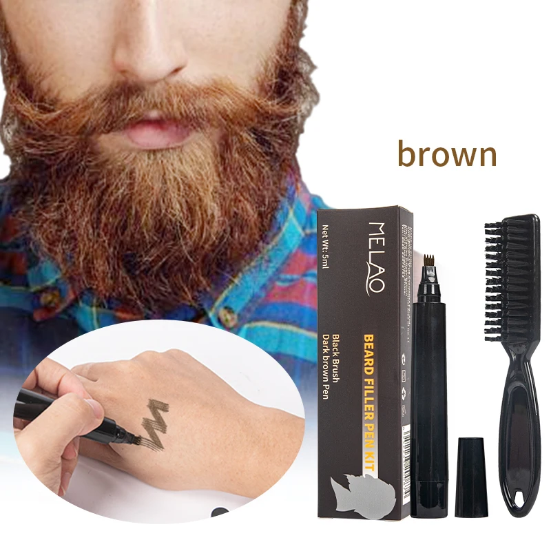 Private label Beard Waterproof Long Lasting Beard Pencil and Brush for Facial Hair Repair Beard filling Pen Kit