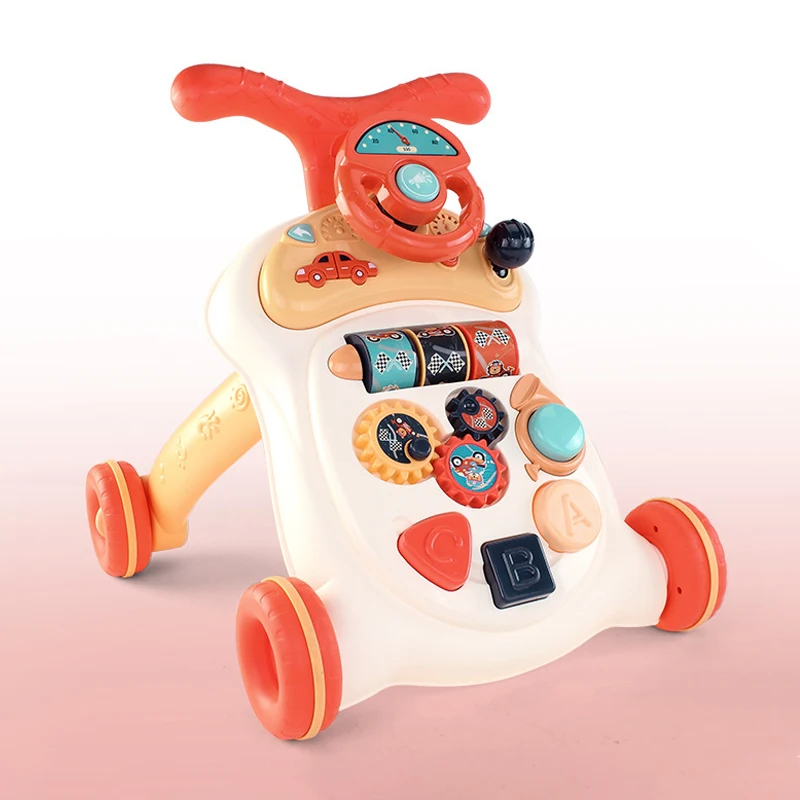 Wholesale most popular baby early education multifunctional fun steering wheel walker trolley toddler walking armrest toys