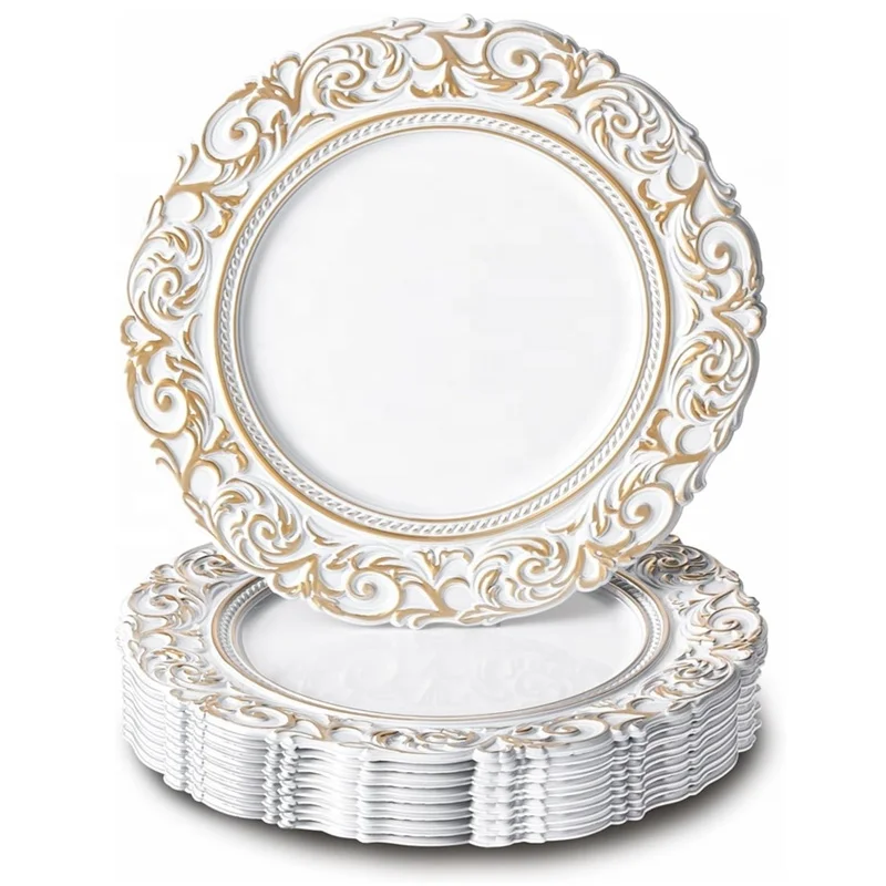 Table Holidays Party Wedding Decor Dish Tableware Server Ware Vintage Round Plastic Antique White Charger Plates