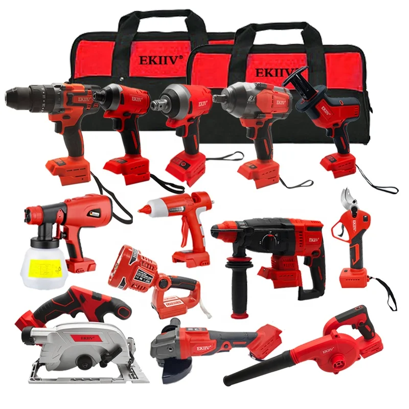 EKIIV Power Tools Combo Kit Cordless DIY 21v Lithium Battery Multi-function Home Hardware Complete Tool Kit with Drill