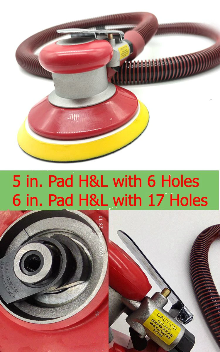 
TY71136B Low Vibration 6 In. Random Orbit Air Sander H&L with 17 holes Built-in air regulator to adjust the speed of the tool 