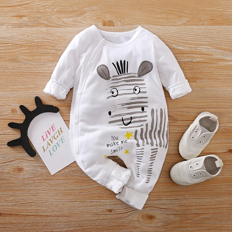 Baby clothes long-sleeved cartoon slanted buckle cute zebra hot sale wholesale spot