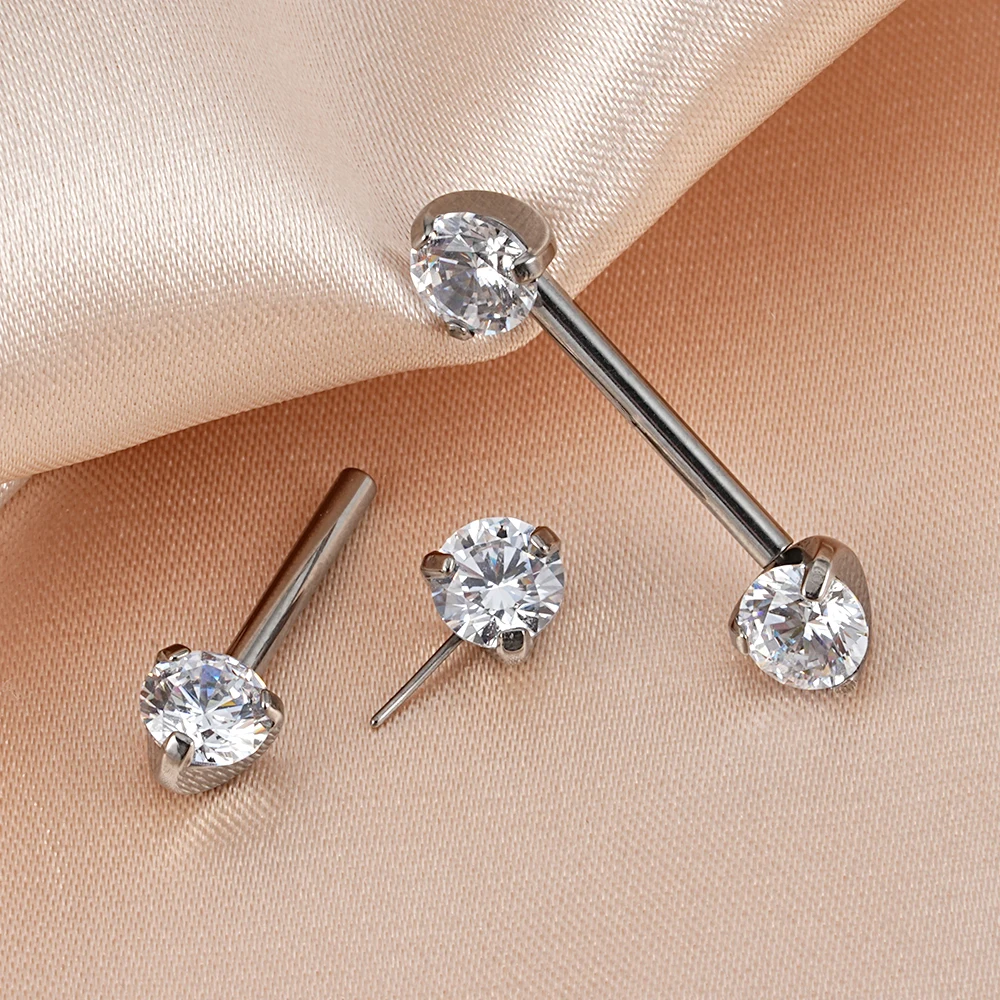 Implant Grade ASTM F136 Titanium Threadless Implant Prong Setting Zircon Nipple Piercings
