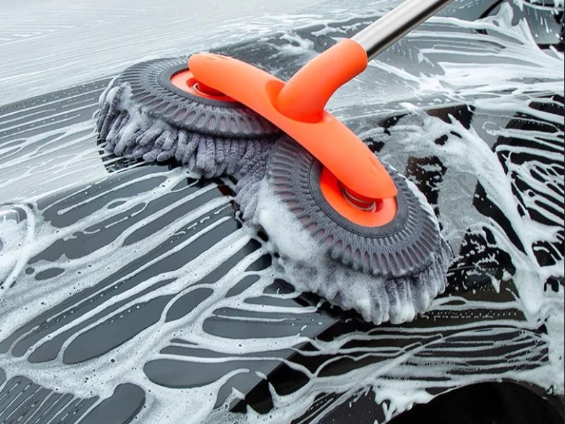 Car wash mop rotary telescopic does not hurt the car soft brush long handle telescopic cleaning brush