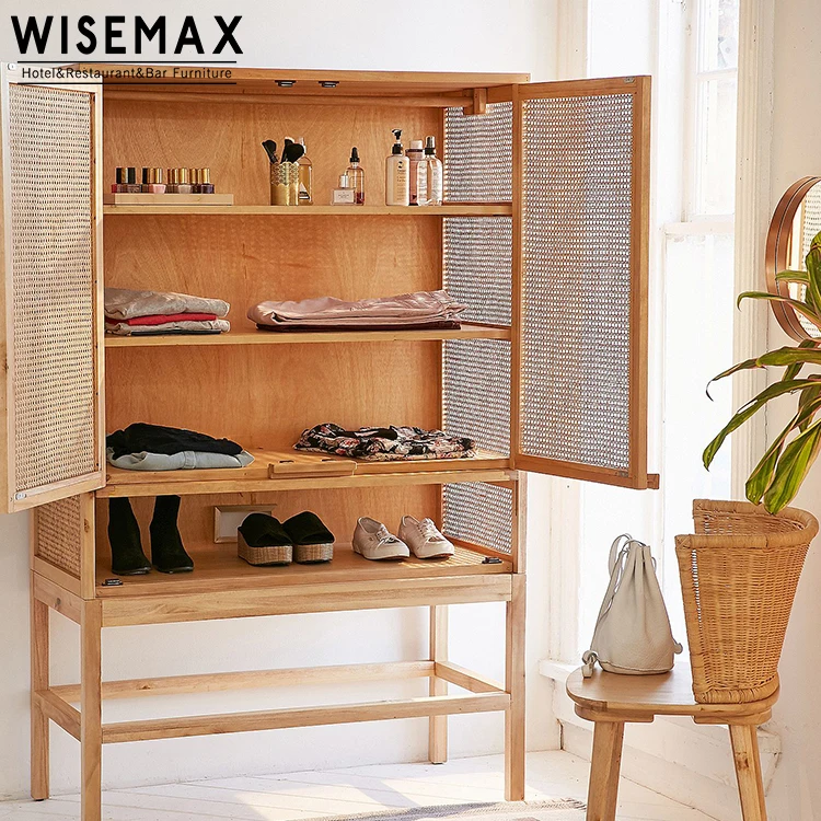 
Solid Wood Frame Storage Cabinet Rattan Door Design Living Room Shoe Marte Storage Cabinet For Sale 