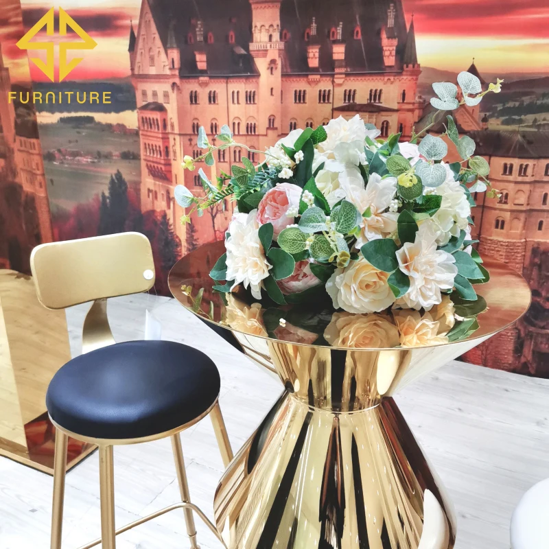 Самые продаваемые романтические роскошные стулья из нержавеющей стали и барные столы для свадеб и банкетов # SW-ST032