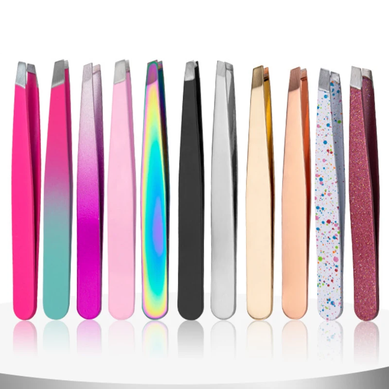 
Customized Logo& Label Stainless Steel Anti-static Eyebrow Clip Professional Slanted Eyebrow Tweezers 