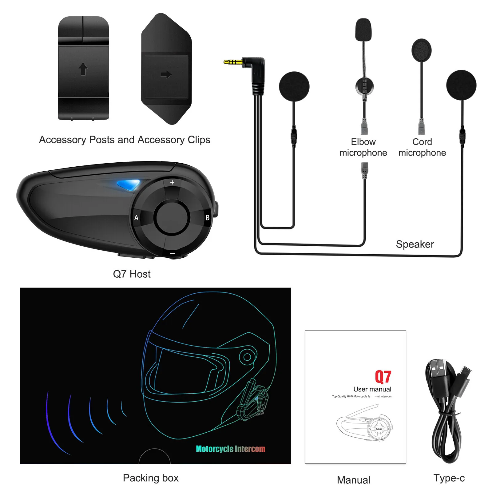 Q7 Waterproof Handsfree 5.1 Earbuds Headset CVC Noise Cancelling Microphone Intercom Wireless Headphone for Motorcycle Helmet