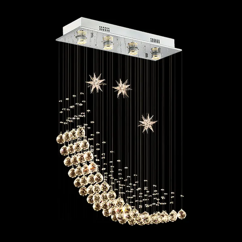 Creative Elegant Star Raindrop Crystal Table Light Modern Art Deco Chandelier for HIgh Ceiling