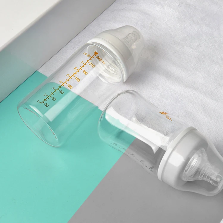 OEM ODM sevice Baby Feeding Bottle 150ml Borosilicate Glass Food grade Silicone breast milk bottle