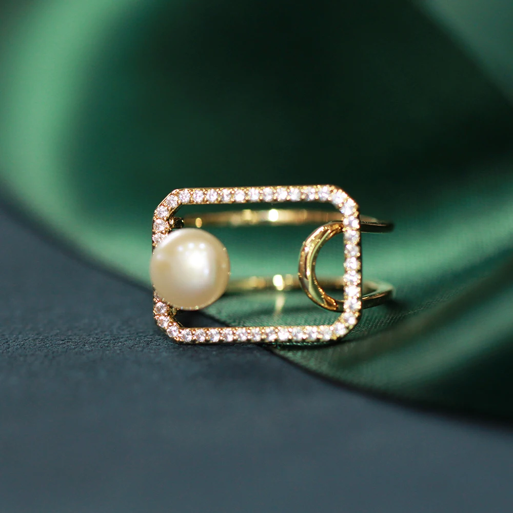  YANYI Temperamental High-grade Diamond Inset Geometric Pattern Ring Opening Adjustable Jewelry