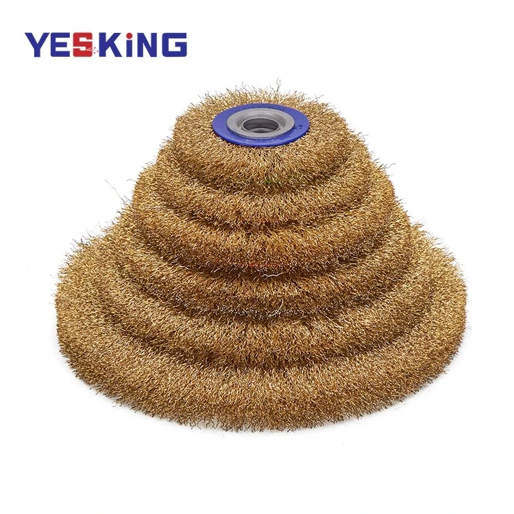 Manufacturer wholesale crimp brass coated steel wire wheel brush machine surface polishing wire wheel brush