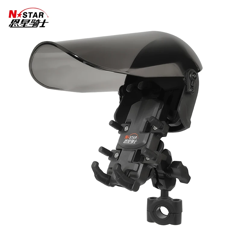 Nstar Motorcycle Rain and Sunshade Helmet Bracket with Shock-Absorbing Mobile Phone Holder Anti-Reflection Extended Coverage