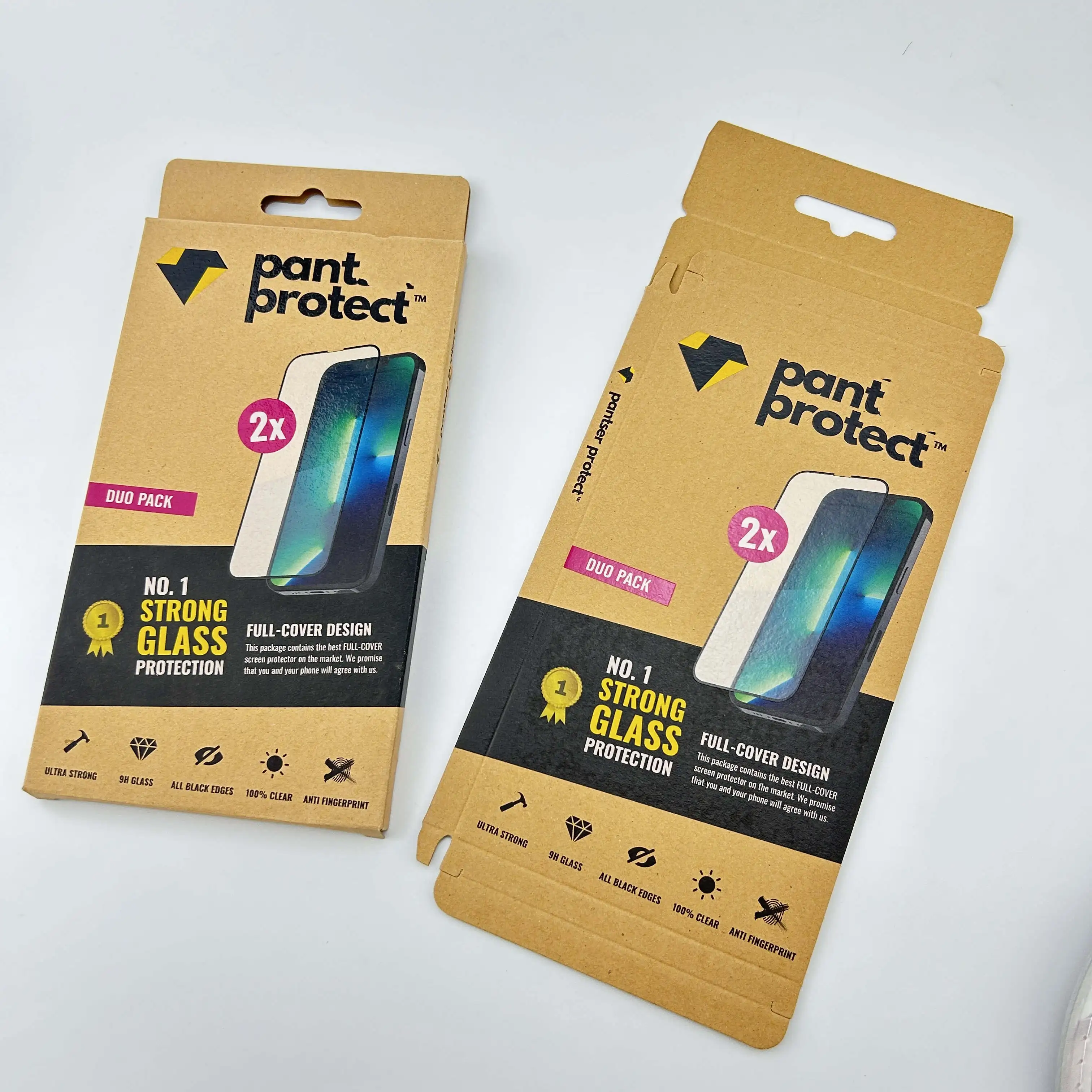 Eco-friendly materials brown kraft paper boxes for 2 pack screen protector packaging with spot UV