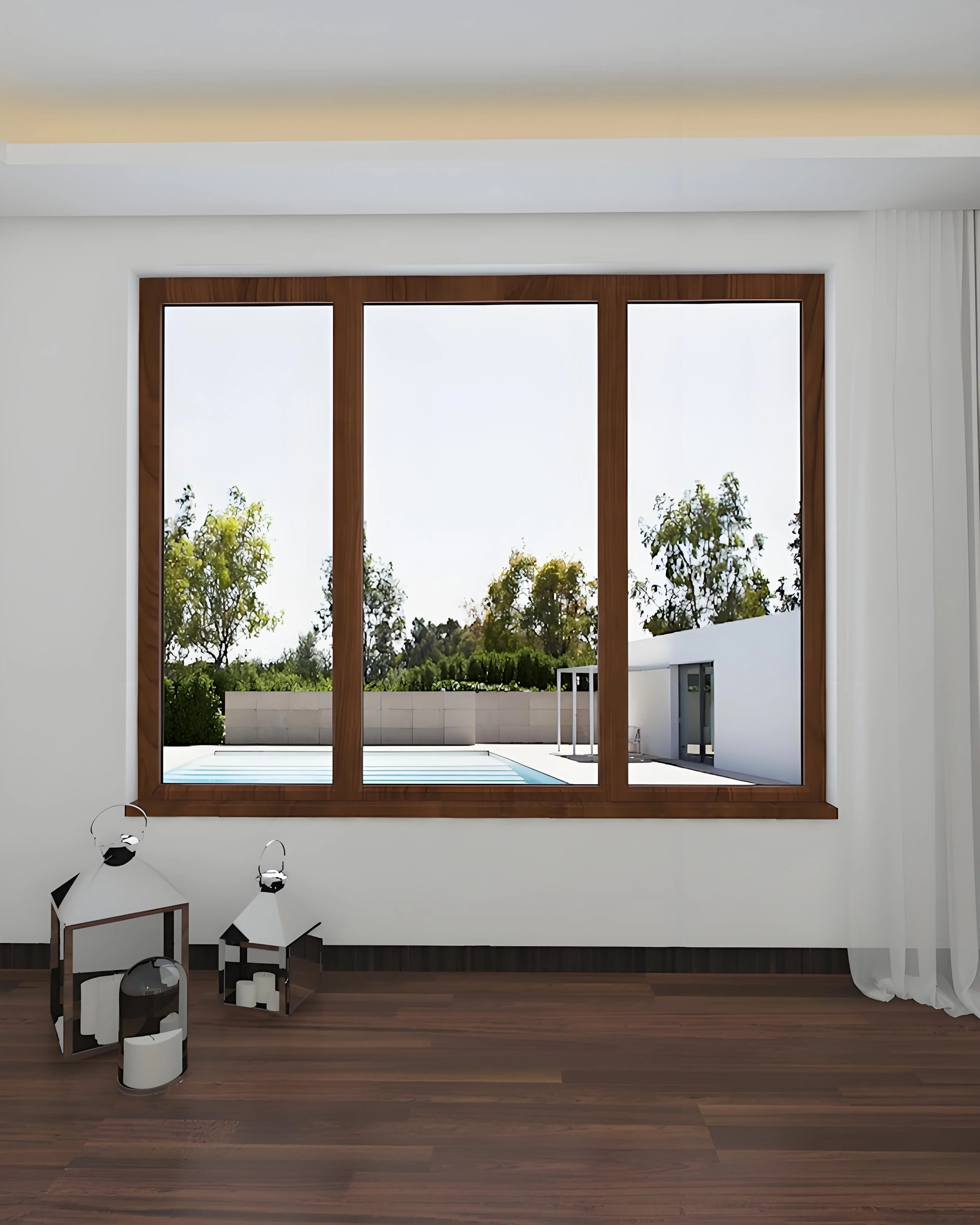 Maplemiles 2100x610 Custom Design Thermal Break Black Fixed Tempered Glass Window for Balcony