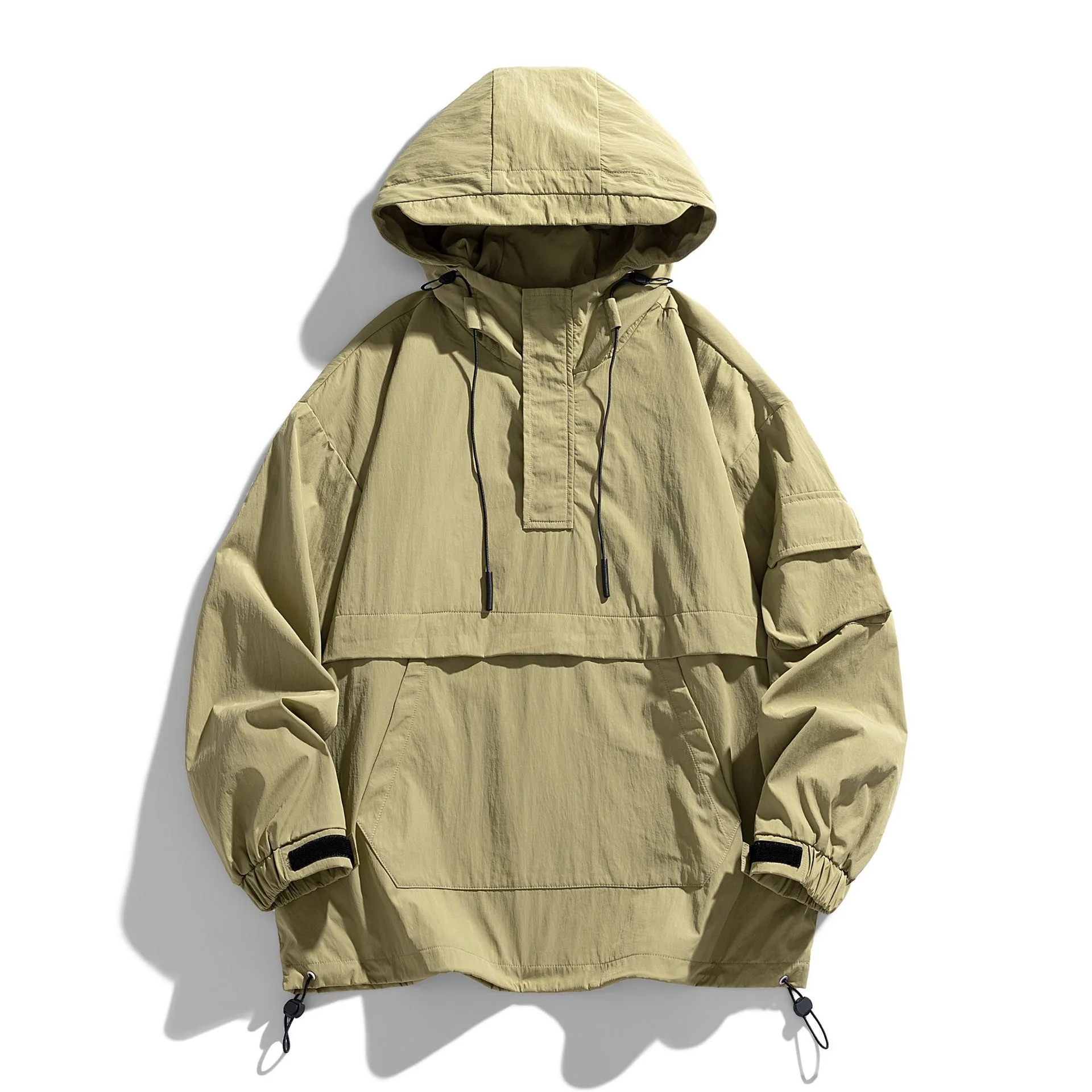 Custom Autumn Nylon Starter Front Pocket Vintage Hood Jacket Light Weight Waterproof Windbreaker Pullover Jacket For Men