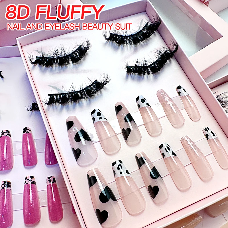 Luxury Press on Fake Women Nails Bag Kit and Top Seller False Faux Mink Eye Lash Eyelash Packaging Gift Set