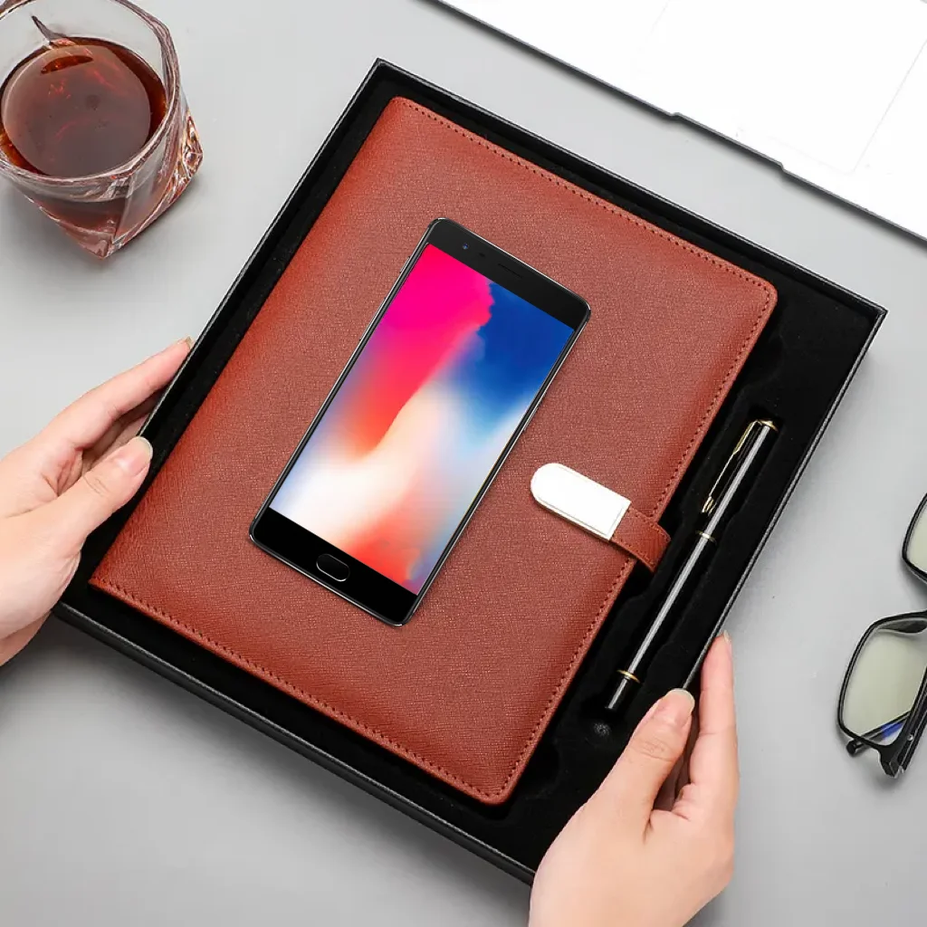Hot Selling Custom Led Light Logo A5 Size 8000Mah Wireless Power Bank Diary Notebook With Usb
