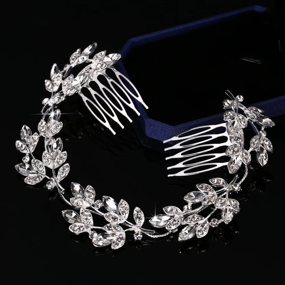 YDF1823 Fashion Bridal Leaves Hair comb Ladies Rhinestones Long Hair comb Wedding Headdress