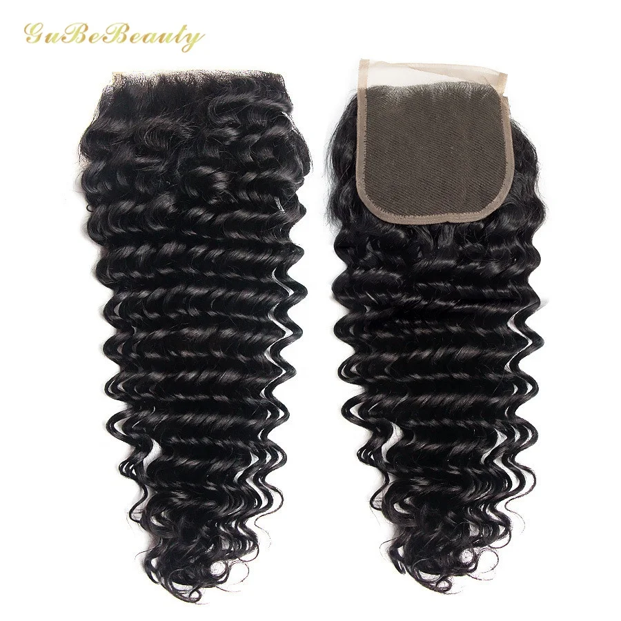Gubebeauty wholesale human hair weave extensions 4*4 deep wave hair closure lace wigs 100% virgin human hair for black women