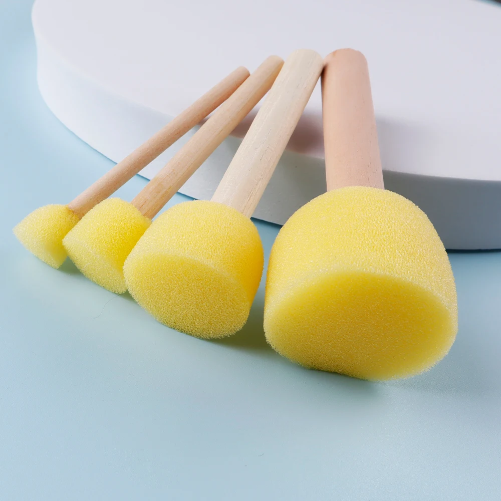 30 Pieces Art Sets Round Foam Sponge Paint Brush With Wooden Handle For Kids Drawing