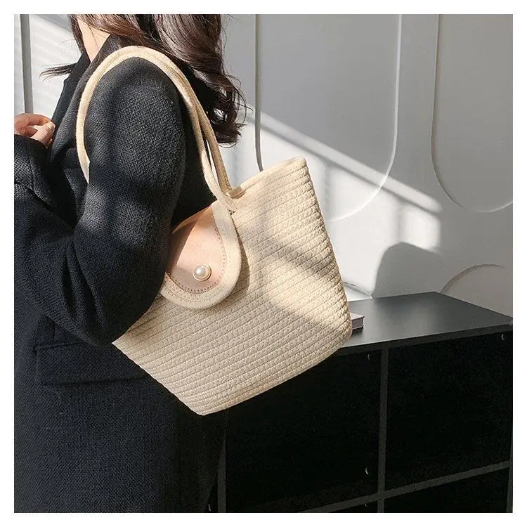 2024 Travel Beach Woven Handbag Woven Basket Tote Shoulder Bag Cotton Rope Crochet Knit Macrame Bag bucket storage beach bag