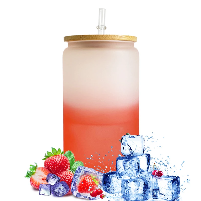 16 oz cold temperature color change drinking glass beer can shaped sublimation glass cups