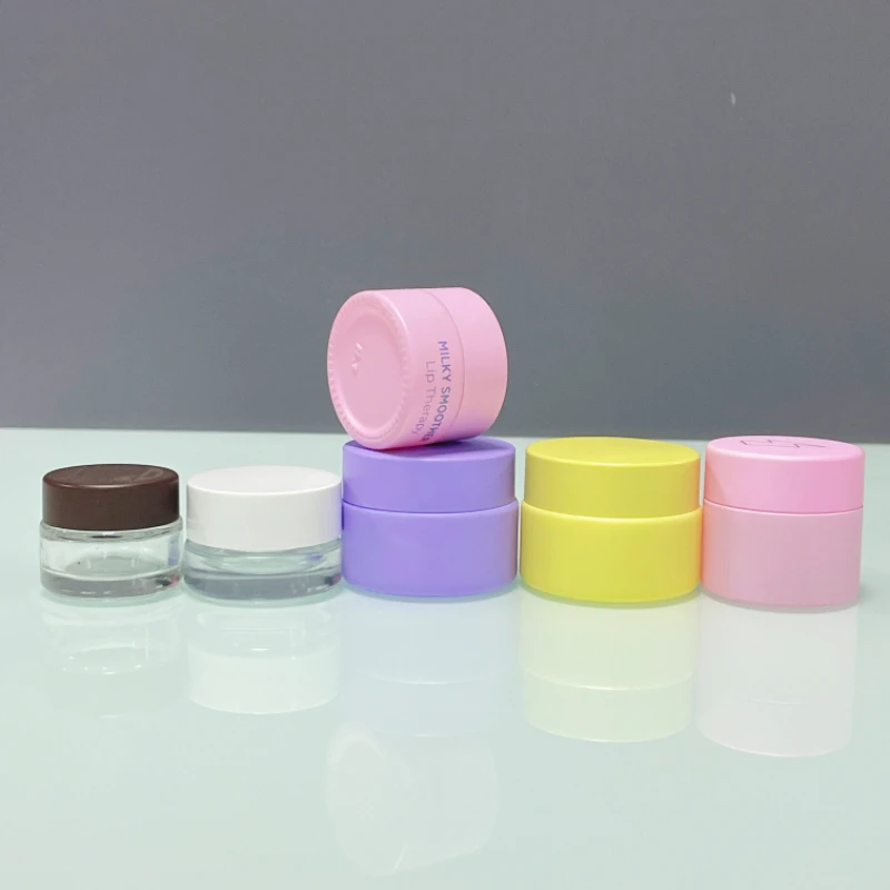 Custom cosmetic pink glass eye cream jar 5g 10g 15g 20g 30g small cosmetic jar lip balm scrub empty containers with lid