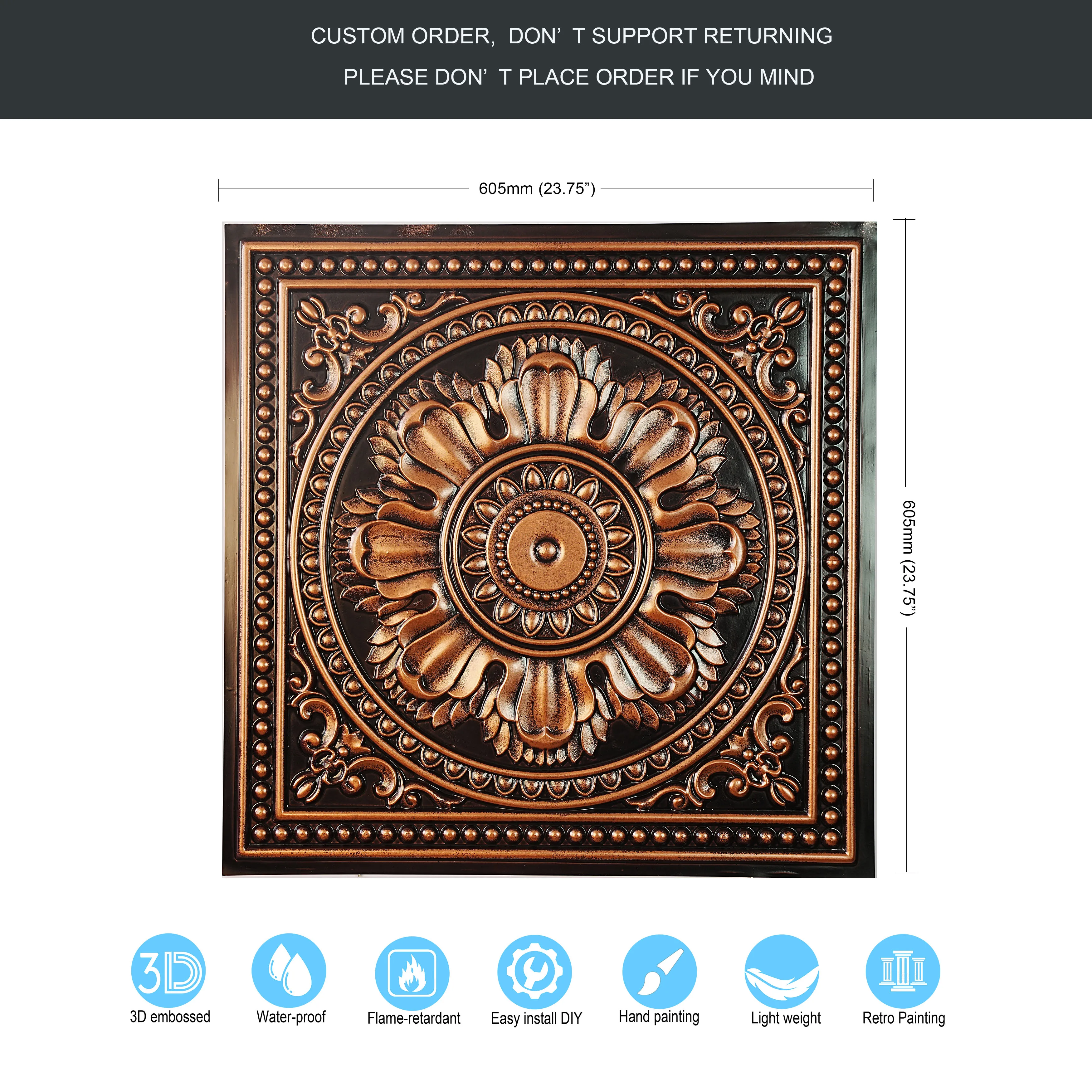 Faux Painting Ceiling Tiles PVC Tin Ceiling Panel Artistic 3D Ceiling Tile for Cafe Club PL17 Traditional copper PAINTSDECOR