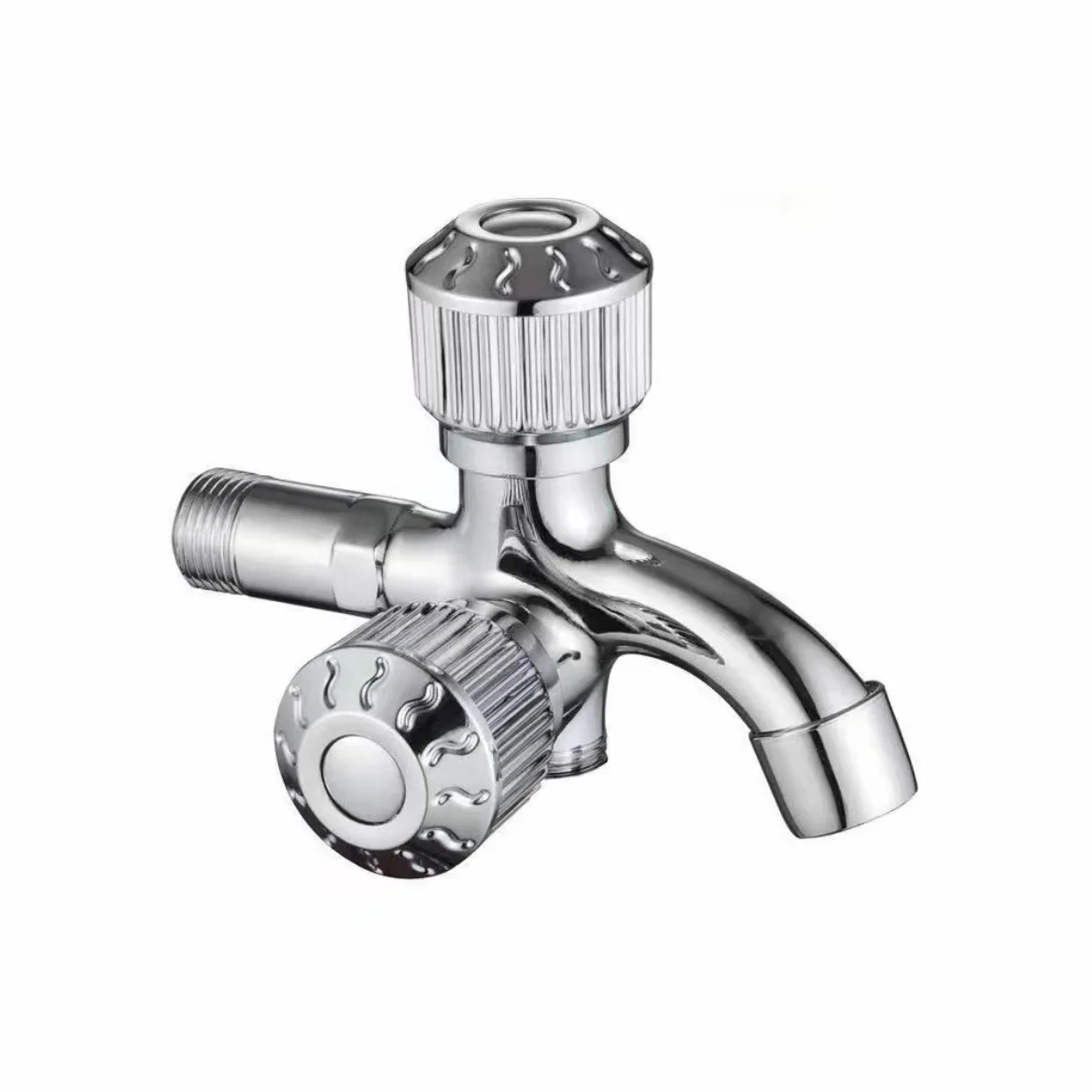 Cheap Price Wholesale Wall Mounted 2 Way Bib Tap For Washing Machine Zinc One In Two Out Double Handle Balcony Bibcock Tap