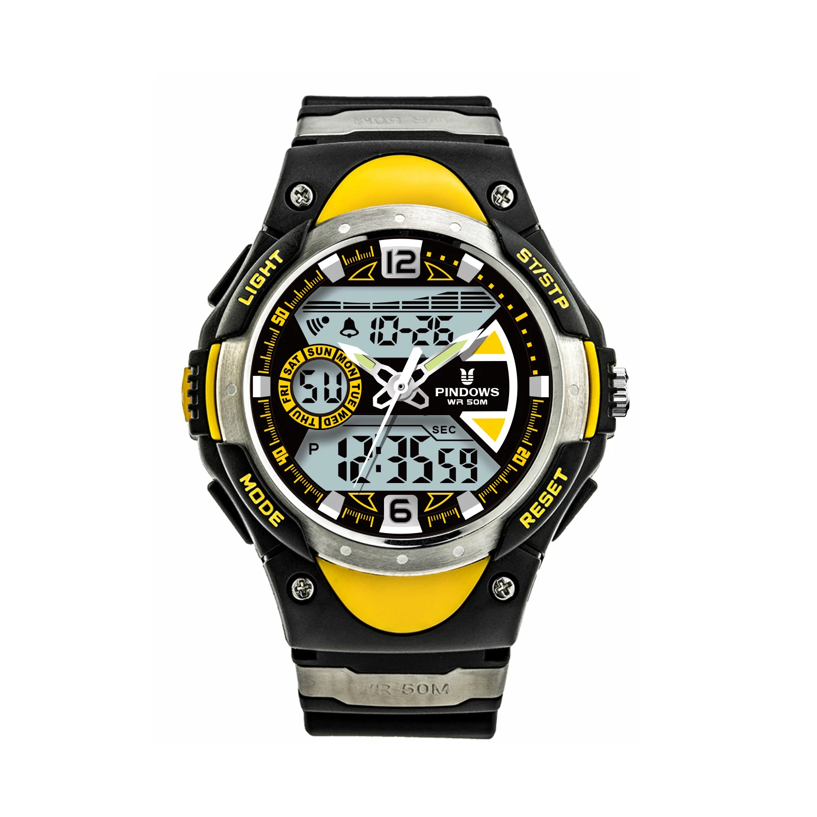PINDOWS Electronic Custom Logo Fashion Stainless Steel Factory Digital Analog Light Up Water Resistant Gifts LED Display Watch