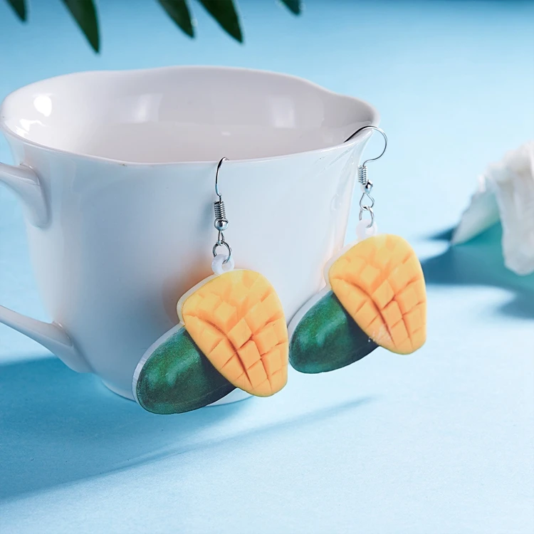 Fashion Cute Colorful Mango Banana Avocado Peach Grape Pear Pendant Drop Acrylic Fruit Earring Jewelry For Women