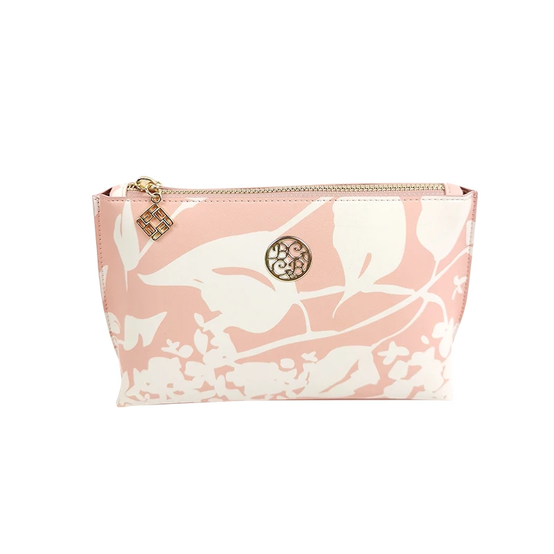 Waterproof Digital Printing Flower Pattern Beauty Zipper Toiletry Travel Makeup Bag Pvc Pu Pink Cosmetic Bag Cosmetic Purse Case