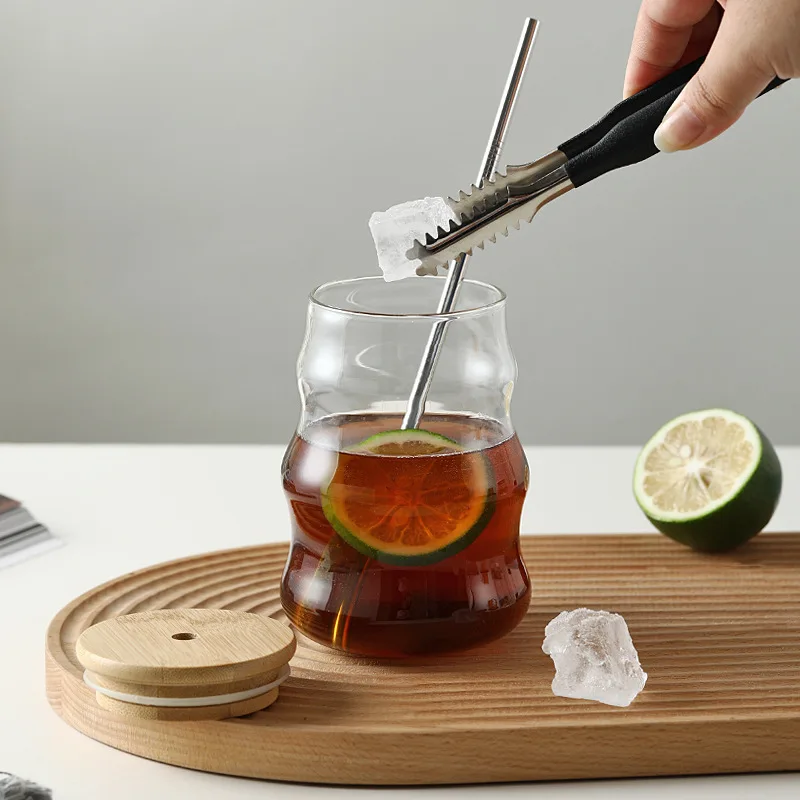 Waved Shape Design Ribbed Drinking Glass Iced Straw Tea Beer Boba Soda Can Tumbler Cup Coffee Cups with Lid and Straw