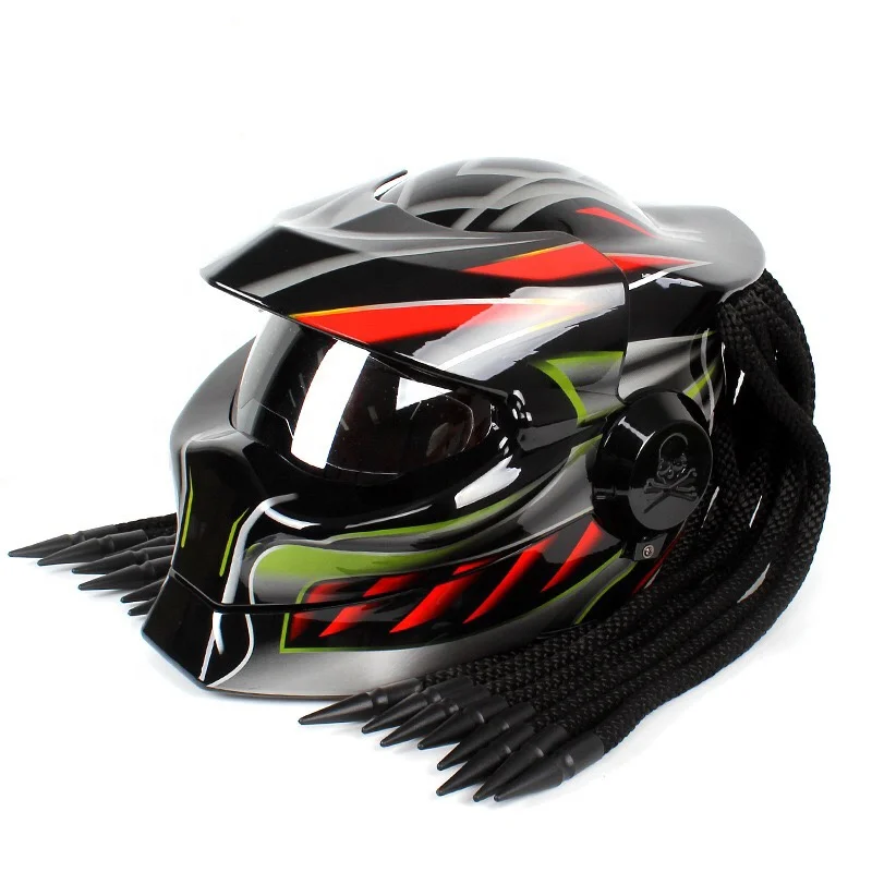 Уникальный мотоциклетный костюм, шлем Хищника на все лицо, Железный воин, крутой шлем с откидной крышкой, мотоциклетный шлем со светодиодным прожектором