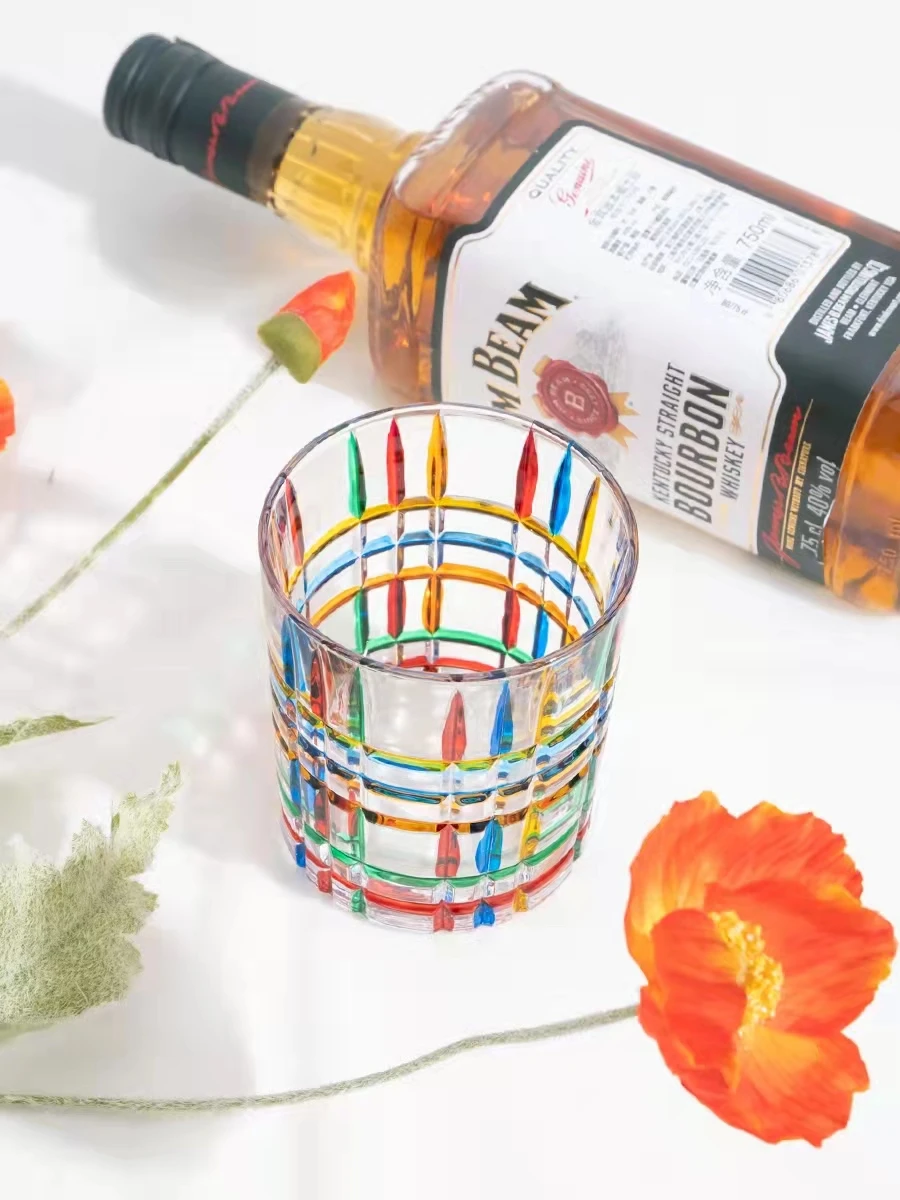 New popular Hand drawn Rock Glass Whiskey Glasses colorful Water Glass Cup Glassware for Whiskey Brandy Liquor Scotch